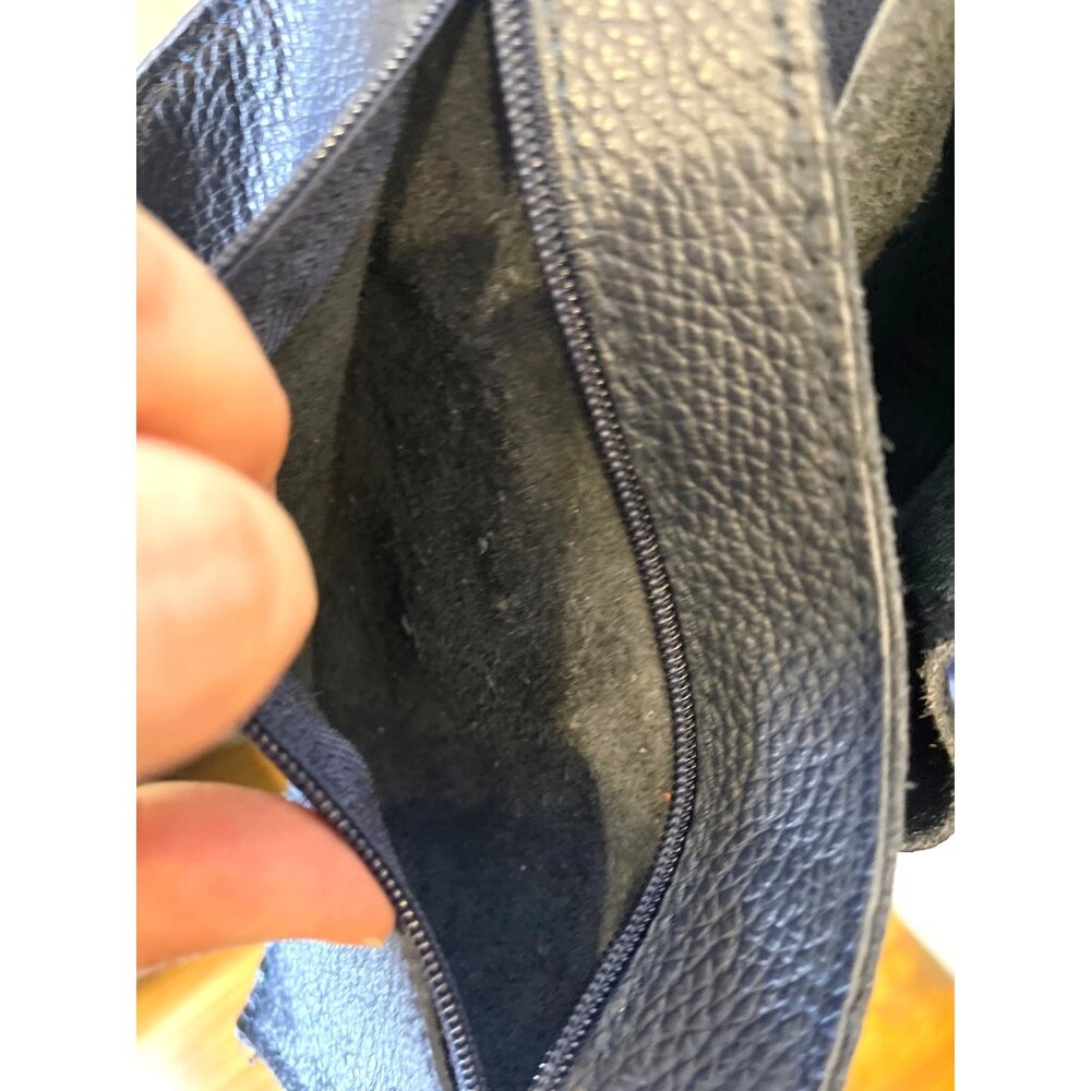 Leather Tote Navy Shoulder bag Burse In Pelle With Tassel Charm Zip Pouch Italy - Picture 6 of 8